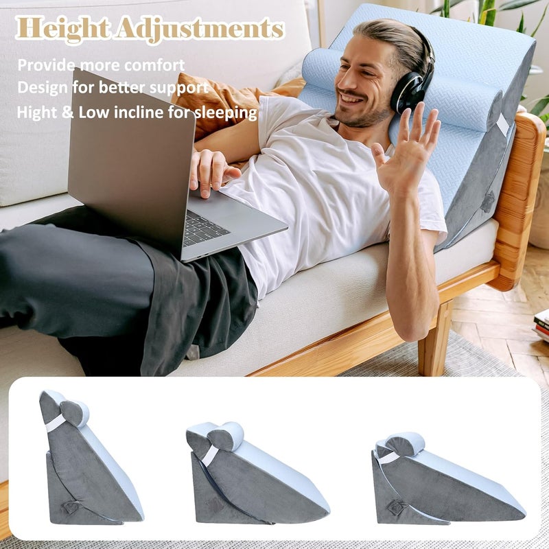 BEYOUDO Bed Wedge Pillow for Sleeping, Adjustable Wedge Pillow Set for After Surgery, Elevated Triangle Pillow for Acid Reflux and Back Pain Relief, Post Surgery, Sleep Apnea, Back Suppor - Image 4